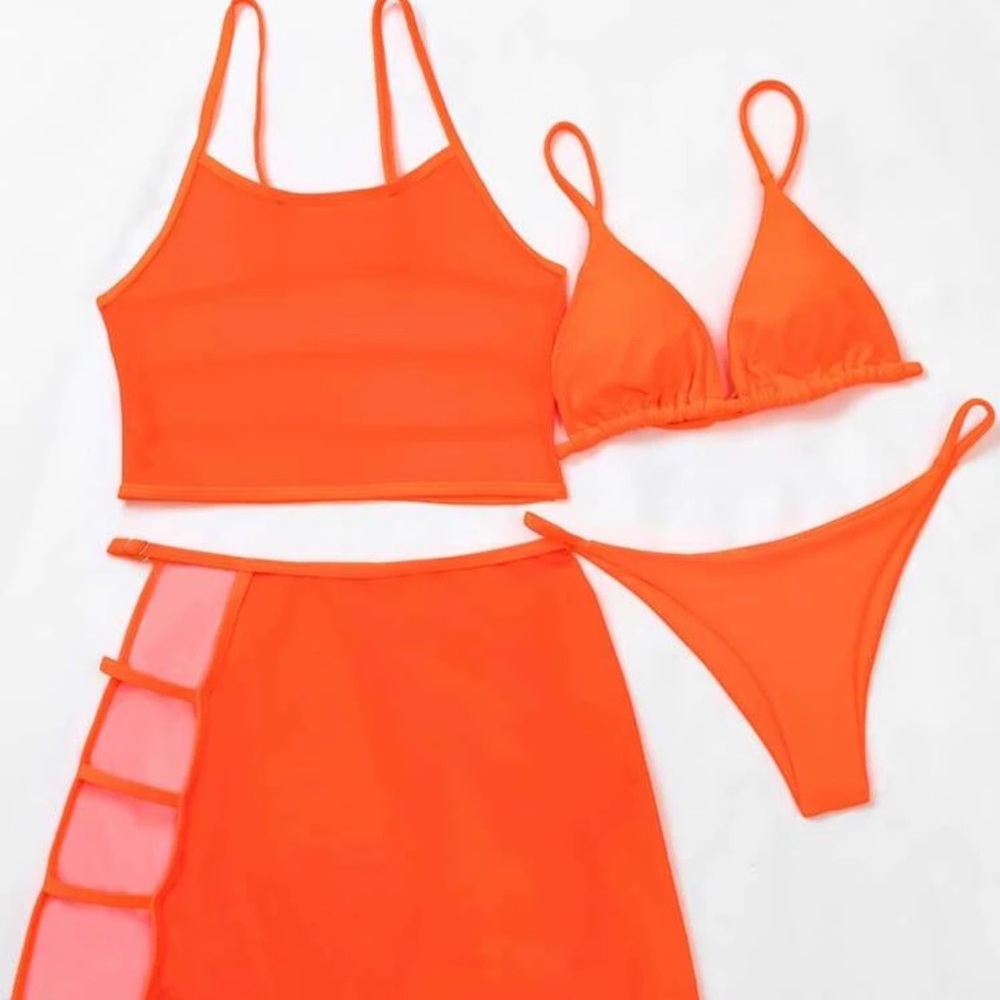 SHEIN 4packs Mesh Cut-Out Triangle Thong Bikini Set Summer Beach
